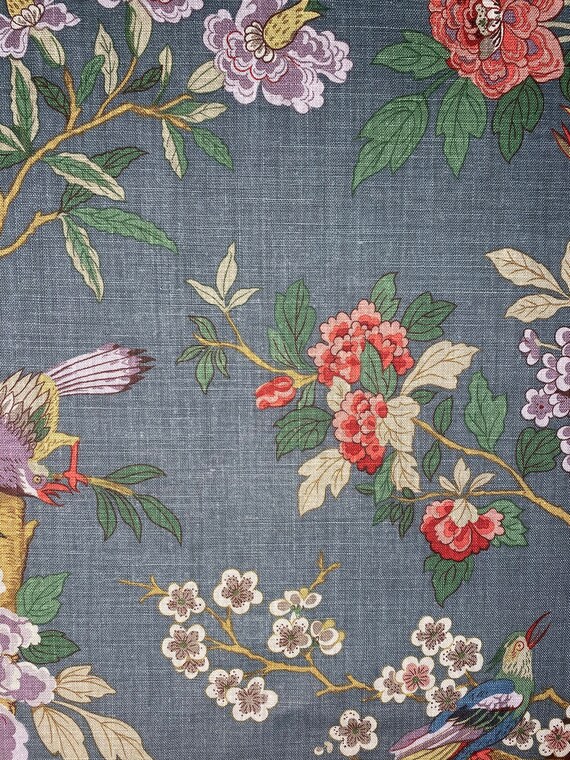 Gp & J Baker Fabric Hydrangea Bird For upholstery and drapery. 100