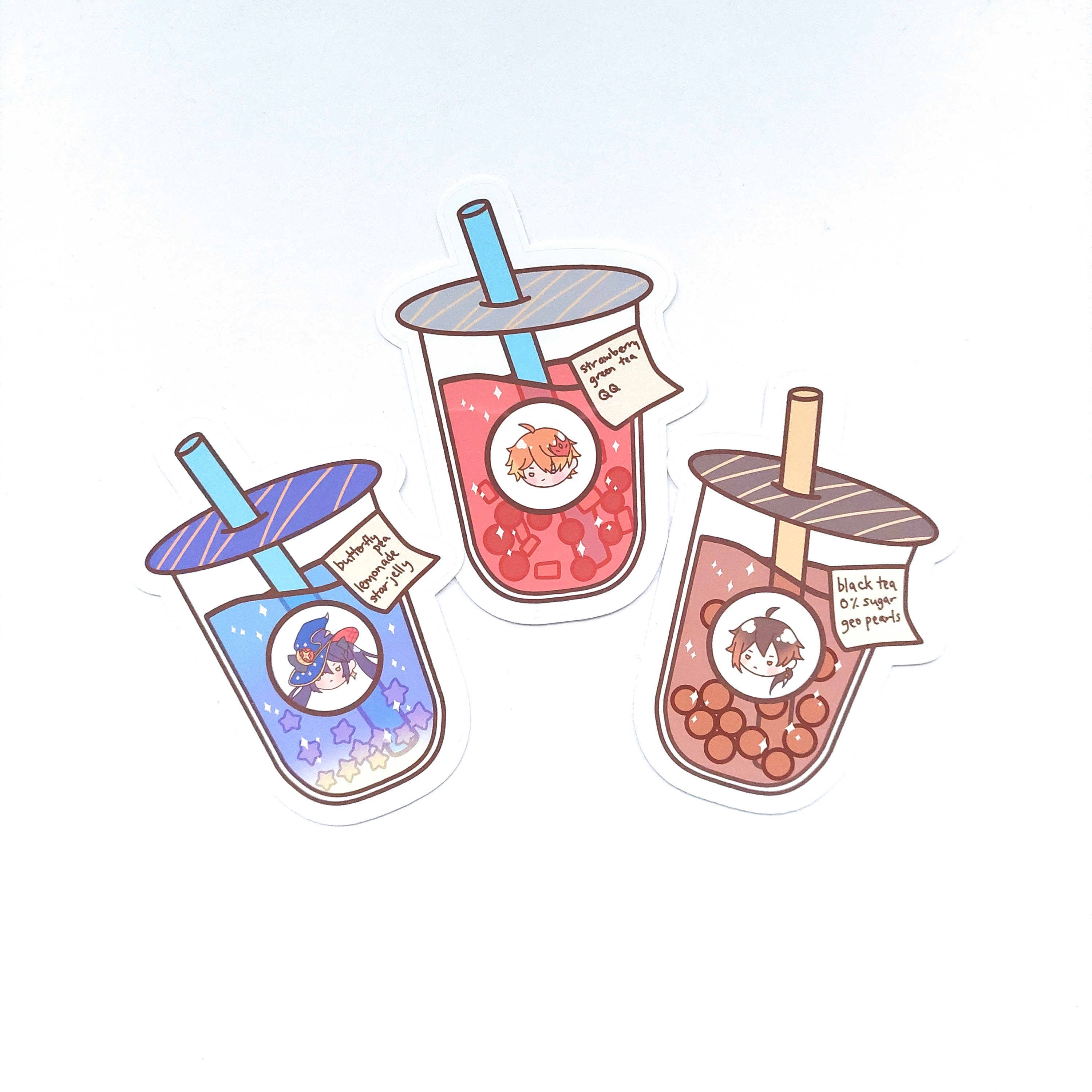 Genshin Impact Character Bubble Tea Vinyl Stickers Etsy