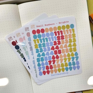 Stickers petits chiffres (0,9 cm) | Stickers déco mats + carnet de notes + agenda
