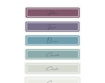 May include: A color palette with six color swatches labeled "Plum", "Topaz", "Ocean", "Cascade", "Celeste", and "Carrara".