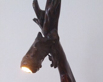 Rudolf, Marco and the bird, lamp by AClast shop. Wood, rustic, unique, gift, wood, freestanding, present, art, primitive, home, office, bed.