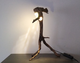 Little Devil - He, lamp from AClast shop. Drift,wood,unique,decorative,hand,made,crafted,free,standing,bed,side,table,glass,light,lamp,shade