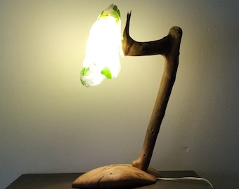 Drunk feeling, lamp from AClast shop. Drift,wood,rustic,unique,decorative,hand,made,crafted,free,standing,bed,side,table,weird,odd,shade.