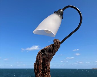 Swan, lamp from AClast. Drift,wood,rustic,art,unique,decorative,hand,made,crafted,free,standing,bed,side,table,floor,glass,light,lamp,shade.