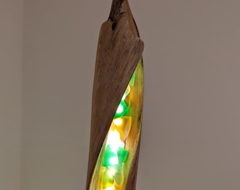 Exclamation mark, lamp by aClast shop. Free standing, driftwood, unique, floor, bedside, sea glass, deco, modest, hand made tall, thin lamp.