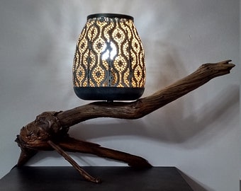 Orient vibe, lamp from AClast.Wood,rustic,art,unique,decorative,hand,made,crafted,free,standing,bed,side,table,floor,glass,light,lamp,shade.