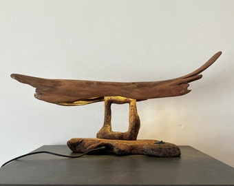 Pavilion, lamp by aClast shop. Drift,wood,coastal,rustic,art,unique,decorative,hand,made,crafted,free,standing,bed,side,table,odd,weird,sea.
