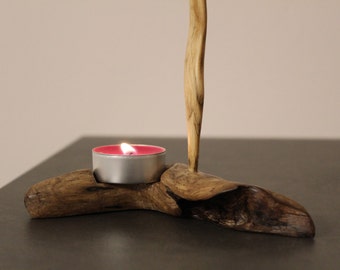 Voile minuscule, support de bougie d’aclAst. Dérive, bois, côtier, rustique, art, unique, décoratif, main, fait, fabriqué, autoportant, lit, côté, table, lumière.