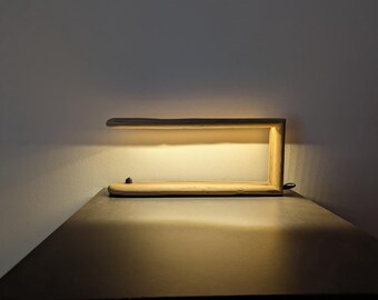 Bay-sick, lamp from AClast. Drift,wood,rustic,art,unique,decorative,hand,made,crafted,free,standing,bed,side,table,floor,glass,light,shade.