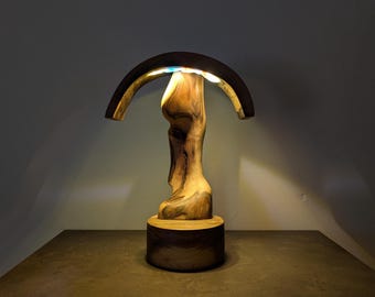 Mushroom slice, lamp from AClast Shop. Wood,unique,decorative,hand,made,crafted,free,standing,bed,side,table,glass,light,kids,sea,glass.