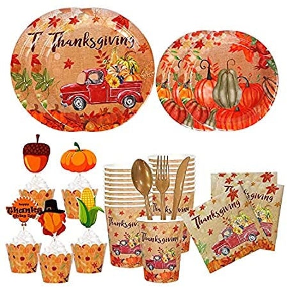 Thanksgiving Paper Plates Cups cupcake Set136pcs Thanksgiving Etsy