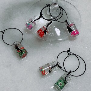 Handcrafted Colorful Fruit Bottle Drink Wine Glass Charm Set of 6 |Lemon|Orange|Strawberry|Water Melon|Dragon|Lime|Kiwi|Avocado|Grape|Apple