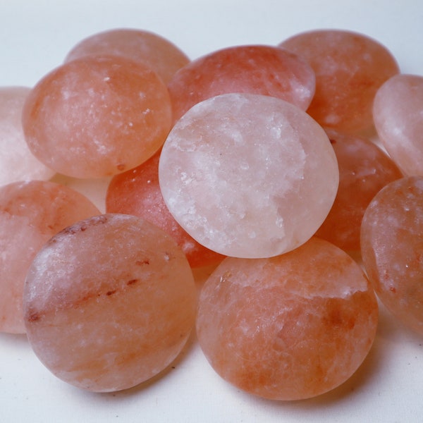 Himalayan Pink Salt Massage Stones (Flat Round) - Massage Therapy- Heat Stones - Hand Carved - Natural - Beauty and Spa Tool - Free Shipping