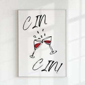Cin Cin Print | Cheers Cocktail Print | Retro Kitchen Print | Digital Download | Instant Download