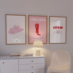 Set of 3 Shania Twain Country Prints | Pink & Red Cowgirl Prints | I feel like a women Print | Let&#39;s go girls Print | Digital Download