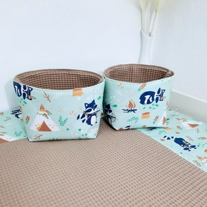 Utensilo  2er Set Waschbär / Stoffkörbchen / Waffelpique / Babyzimmer / Körbchen Wickeltisch / Aufbewahrungskörbchen / Utensilo Wickeltisch