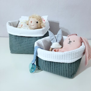 Utensilo  2er Set / Stoffkörbchen / Waffelpique / Babyzimmer / Körbchen Wickeltisch / Aufbewahrungskörbchen / Utensilo Wickeltisch