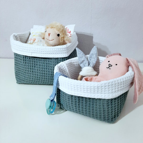 Utensilo set of 2 / fabric basket / waffle pique / baby room / basket changing table / storage basket / Utensilo changing table