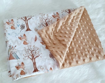 Babydecke Fuchs / Kuscheldecke 75x100 / Kinderdecke Waldtiere / Minky Babydecke / Fuchs / Babydecke Sommer