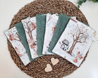 Boho Waldfreunde Waschlappen Set, Frotteewaschlappen, Waldtiere Waschlappen, Babywaschlappen, wieder verwendbar und nachhaltig