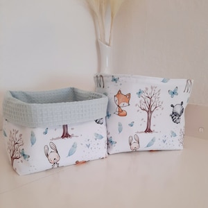 Utensilo Waldtiere 2er Set / Stoffkörbchen / Waffelpique / Babyzimmer / Körbchen Wickeltisch / Aufbewahrungskörbchen / Utensilo Wickeltisch