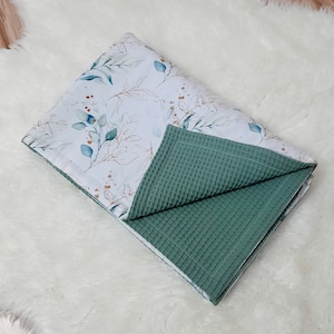 Babydecke Eukalyptus / Kinderdecke 75x100 / Eukalyptus Gold / Babydecke Sommer / Kuscheldecke Waffelpique  / Grün / Decke