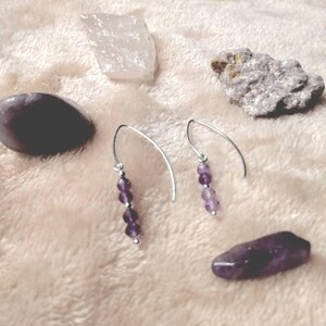 Silver and Amethyst Dangle Earrings – Handmade Gemstone Jewelry – Elegant Purple Earrings Gift for Her
