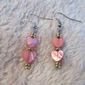 Gold and Pink Heart Dangle Earrings – Handmade Heart-Shaped Earrings – Cute and Elegant Jewelry Gift for Her