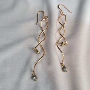 Gold Twisted Earrings with Jewels – Elegant Dangle Earrings – Handmade Jewelry Gift for Her