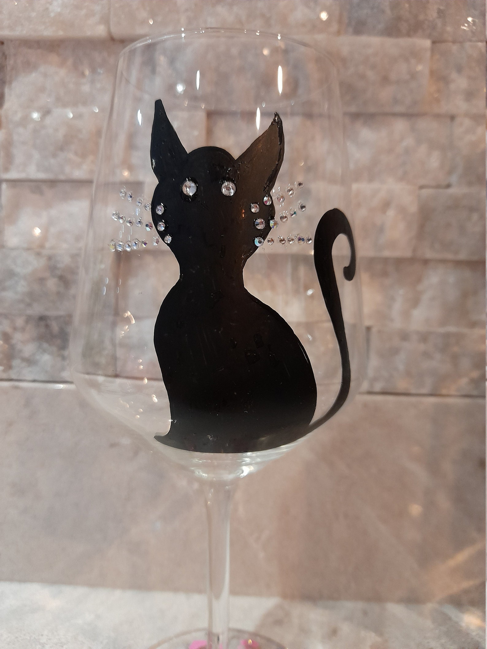Hand Painted Glitzy Cat Wine Glass Etsy