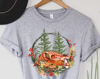 Forest Fawn Tee, Baby Deer Shirt, Woodland Tee, Mushroom Shirt, Pine Tree Shirt, Acorn Shirt, Cute Deer Shirt, Nature Lover Tee