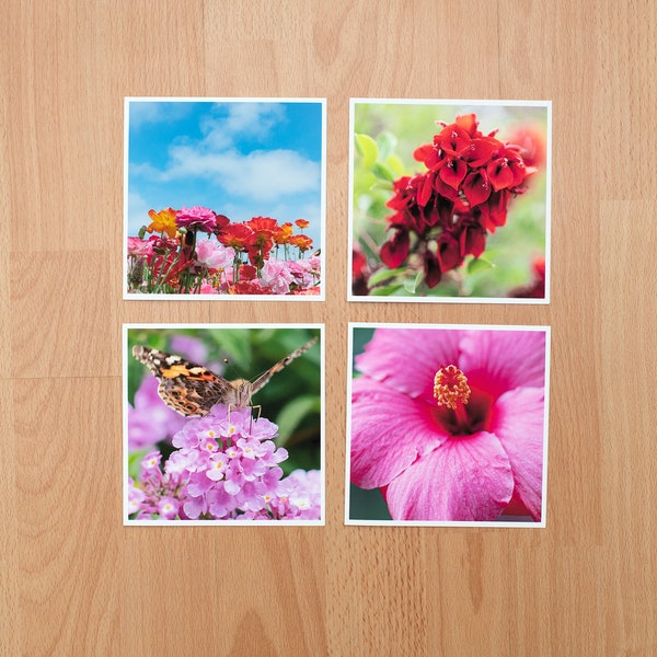 Set of 4, Spring, Summer, Nature, Macro Flowers Photography, Blank Handmade Photo Greeting Cards - 5x5  Square Handmade Photo Cards