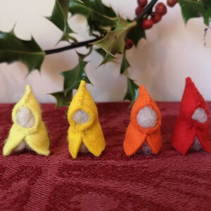 Felt Gnomes, Gnomes, Waldorf Inspired, Set Of Four Gnomes, Steiner, Mini Gnomes Red, Yellow, Orange