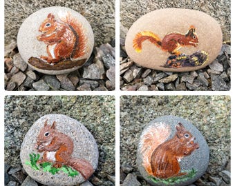 Painted Stones, Painted Squirrel Stones, Painted Rocks, Painted Red Squirrel Stones, Painted Squirrel Rocks, Painted Red Squirrels