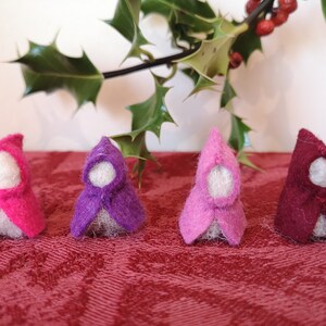 Felt Gnomes, Gnomes, Waldorf Inspired, Set Of Four Gnomes, Steiner, Mini Gnomes Pink, Purple, Red
