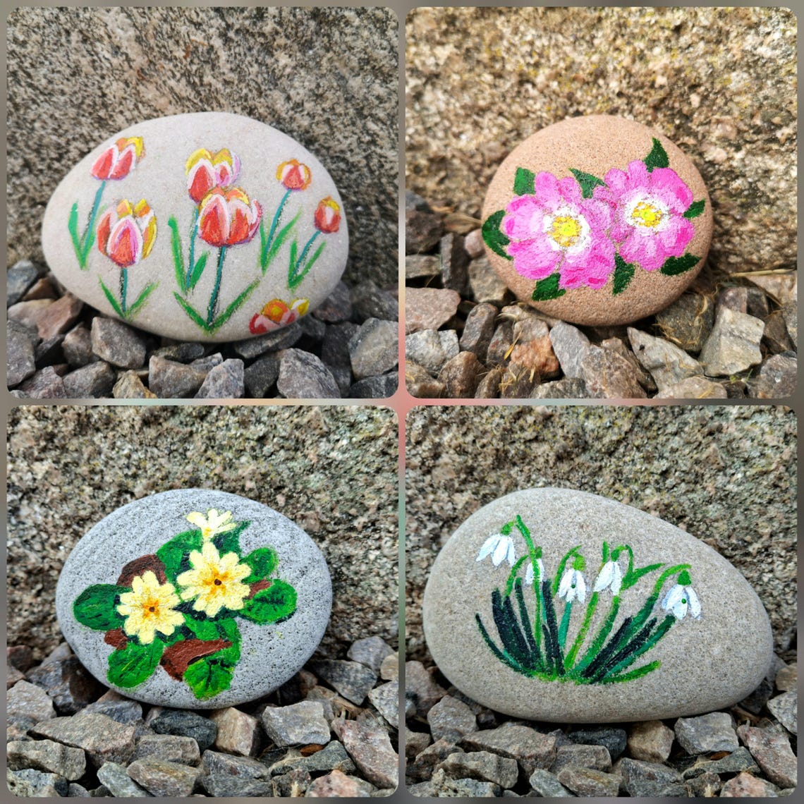 Spring Decorated Rocks Painted Stones, Flower Painted Stones, Painted Rocks, Spring Painted ...
