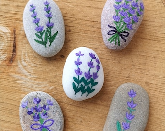 Painted Stones, Painted Lavender Stones, Painted Flower Stones, Painted Lavender Rocks, Painted Lavender