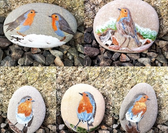Christmas Robins, Robins, Painted Robin Stones, Painted Stones, Bird Stones, Painted Rocks, Painted Robin Rocks, Painted Christmas Robins