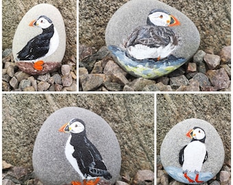 Painted Stones, Painted Puffin Stones, Painted Rocks, Painted Bird Stones, Painted Puffin Rocks, Painted Puffins