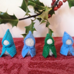 Felt Gnomes, Gnomes, Waldorf Inspired, Set Of Four Gnomes, Steiner, Mini Gnomes Blue, Green