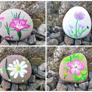 Painted Stones, Flower Painted Stones, Painted Rocks, Wild Flower Painted Stones, Spring Flower Painted Stones, Painted Flowers