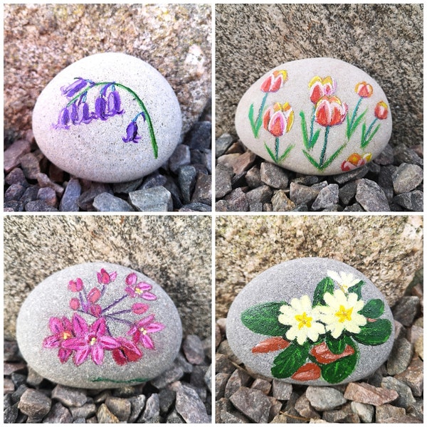 Painted Stones, Flower Painted Stones, Painted Rocks, Spring Painted Stones, Spring Flowers Painted Stones, Painted Flowers