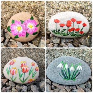Painted Stones, Flower Painted Stones, Painted Rocks, Spring Painted Stones, Spring Flowers Painted Stones, Painted Flowers
