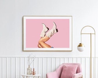 These Boots - Glitter Pink Landscape (Art Print, Rodeo Art, Cowgirl Poster, Cowgirl Boots, Cowgirl Art, Yeehaw, Howdy, Cowboy, Wall Decor)