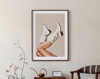 These Boots - Neutral II (Art Print, Cowgirl Boots, White Boots, Cow girl Art, Vintage, Beige, Howdy, Yeehaw, Texas Art, Wall Decor, Poster)