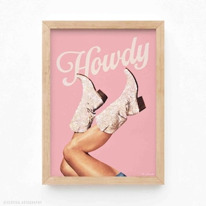 Estas botas - Hola, rosa brillante II (impresión artística, vintage, arte de rodeo, póster, botas de vaquera, arte disco, Yeehaw, póster, vaquero, decoración de pared)