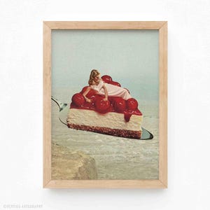 Cherryo - Cherry Cheesecake (Ciasto wiśniowe, Sztuka jedzenia, Dekoracja ścienna, Sztuka retro, Sztuka kuchenna, Marzenie senne, Surrealistyczny kolaż, Vintage, Sztuka kolażu)