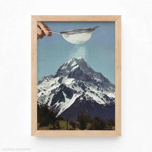 Sifted Summit (Art Print, Surreal Art, Wall Decor, Collage Art, Winter Collage, Food Art Print, Cake Art, Snow, Kitchen Wall Art, Retro Art)