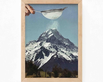 Sifted Summit (Art Print, Surreal Art, Wall Decor, Collage Art, Winter Collage, Food Art Print, Cake Art, Snow, Kitchen Wall Art, Retro Art)