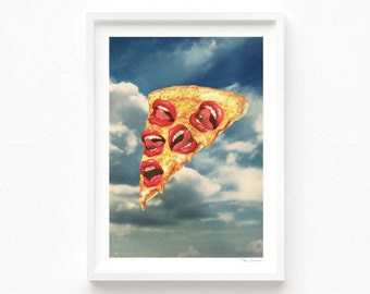 Pizza Euphoria - Surreal slice (Art Print, Pizza, Fast Food, lips, Cheese, Junk Food Art, Diner, Surreal Art, Collage, Kitchen Wall Decor)